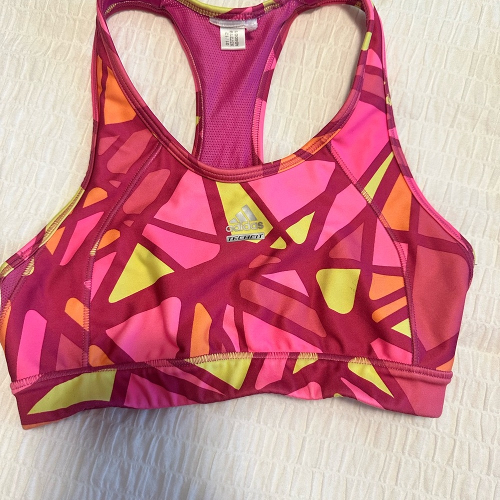 Adidas Pink and Yellow Sports Bra for Medium Impact